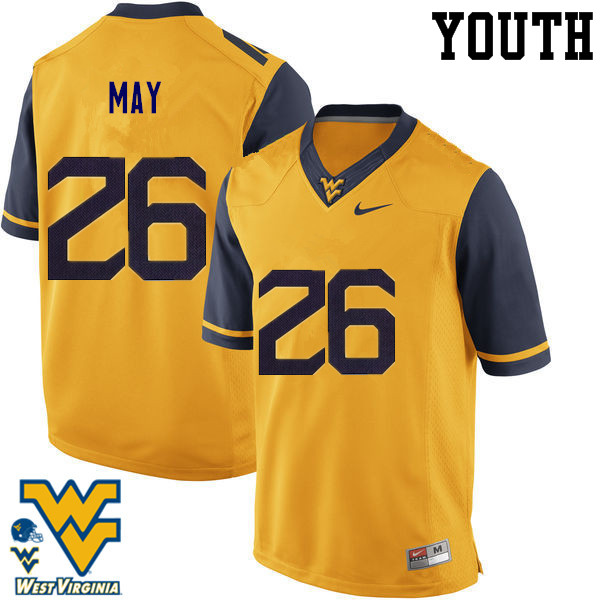 Youth #26 Tyler May West Virginia Mountaineers College Football Jerseys-Gold - Click Image to Close